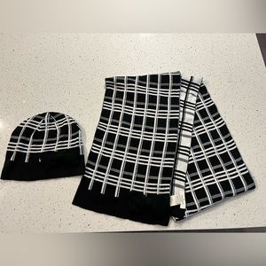 Kate Spade scarf hat beanie bow black white plaid winter 2 pc set ♠️